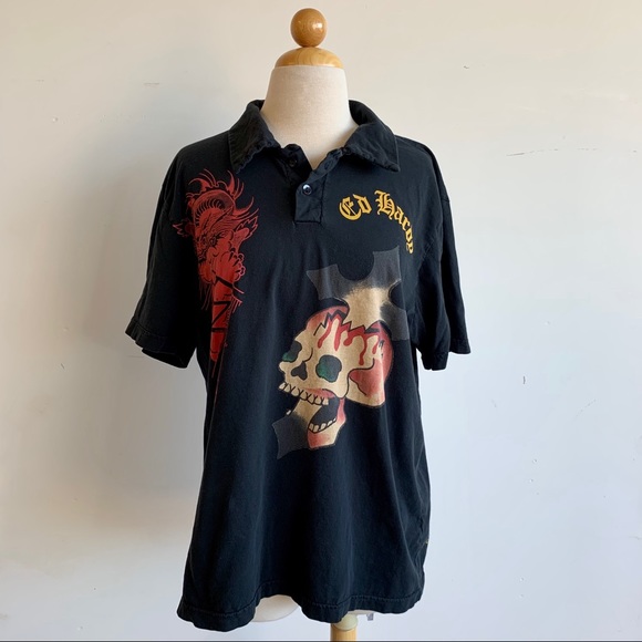 Ed Hardy Other - Vintage Ed Hardy Mens Black Skull Polo